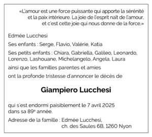 Avis décès Giampiero LUCCHESI 1935 - 2025