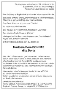 Avis décès Dora DONNAT 1944 - 2025