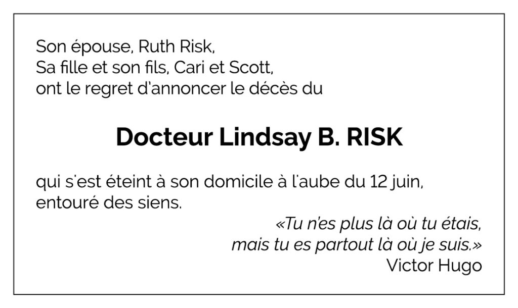 Avis décès Lindsay B. RISK 1946 - 2025