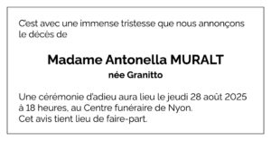 Avis décès Antonella MURALT 1972 - 2025