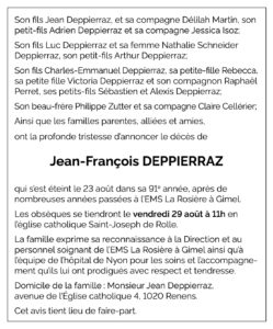 Avis décès Jean-François DEPPIERRAZ 1935 - 2025