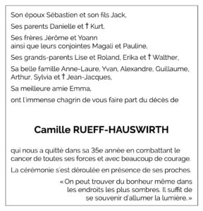 Avis décès Camille RUEFF-HAUSWIRTH 1991 - 2025