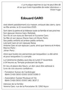 Avis décès Edouard GARO 1935 - 2025