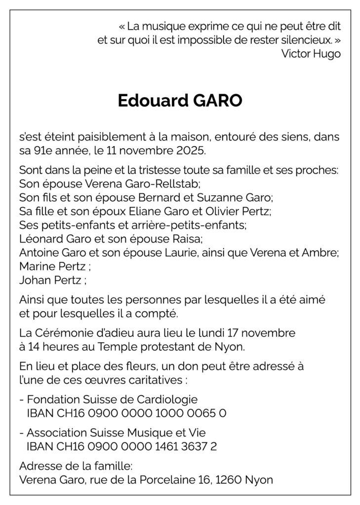 Avis décès Edouard GARO 1935 - 2025