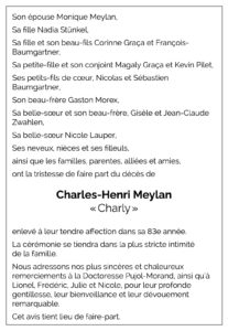 Avis décès Charles-Henri MEYLAN 1942 - 2025