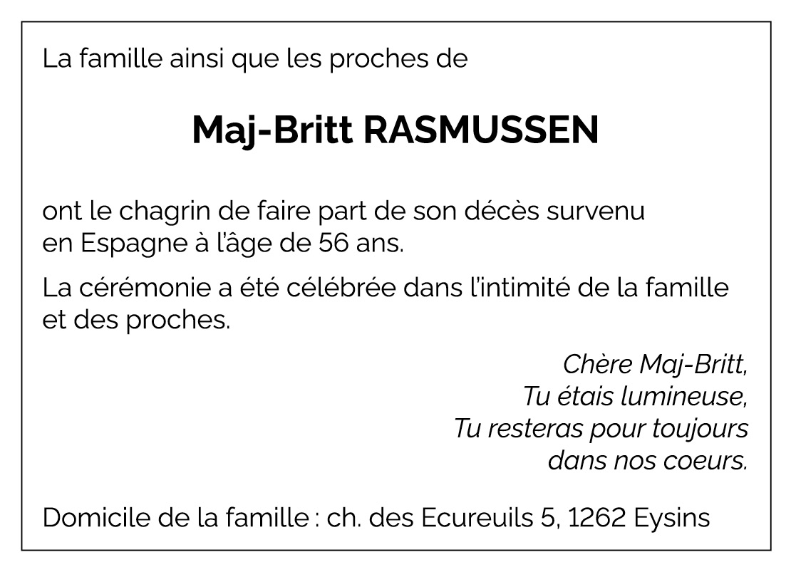 Avis de décès - Pompes Funèbres Koller & Bertschi SA