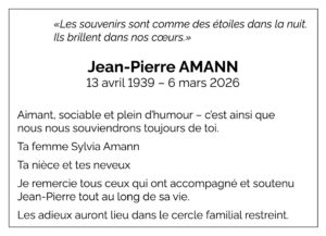 Avis décès Jean-Pierre AMANN 1939 - 2026