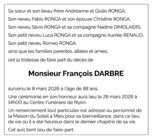 Avis décès François DARDRE 1937 - 2026