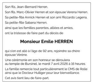 Avis décès Emile HERREN 1933 - 2026