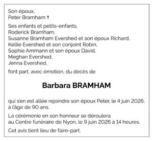 Avis décès Barbara BRAMHAM 1935 - 2026