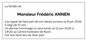 Avis décès Frédéric ANNEN 1974 - 2026