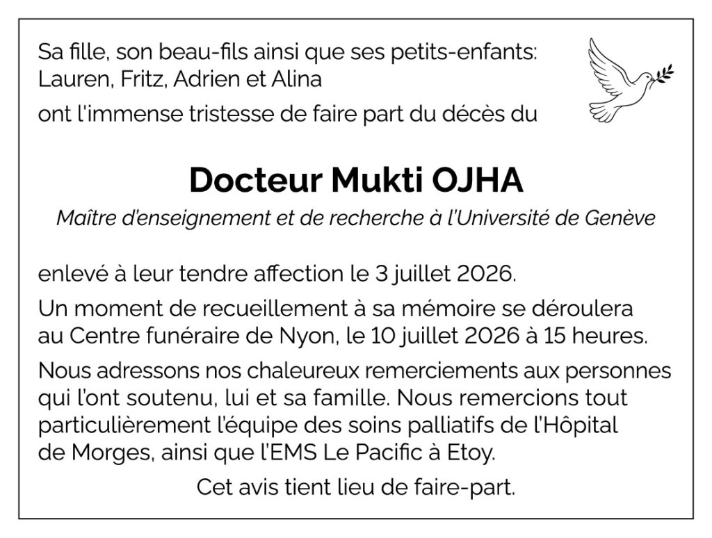 Avis décès Mukti OJHA 1938 - 2026