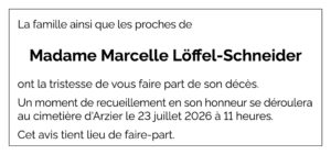 Avis décès Marcelle LÖFFEL-SCHNEIDER 1933 - 2026