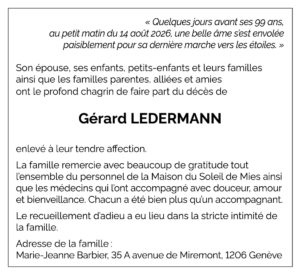 Avis décès Gérard LEDERMANN 1927 - 2026