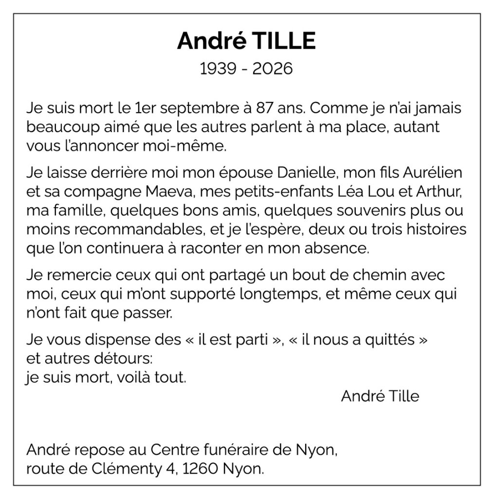 Avis décès André TILLE 1939 - 2026