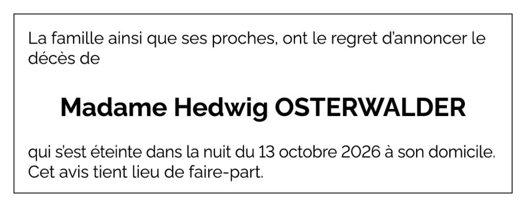 Avis décès Hedwig OSTERWALDER 1941 - 2026